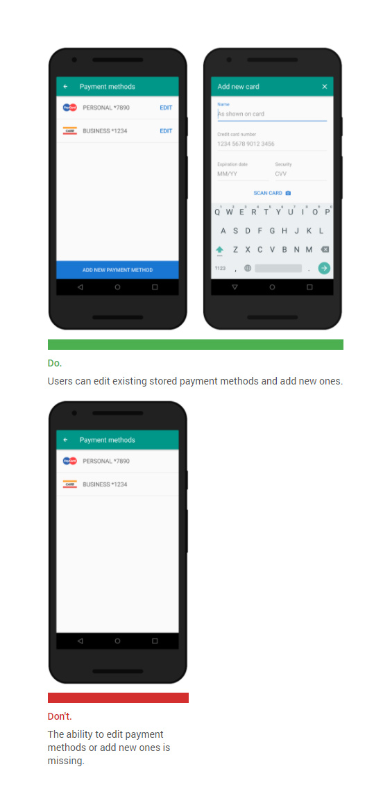 Make it easy to edit and add payment methods
