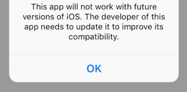 Warning for 32-bit Apps on ios 10.3 beta